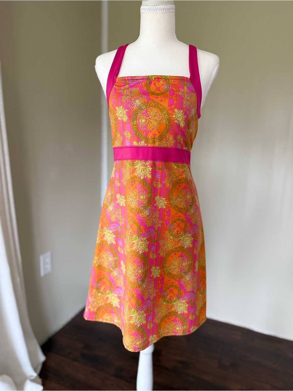 Vintage Y2K inspired Soybu Hot Pink Orange patterned athletic dress mini dress